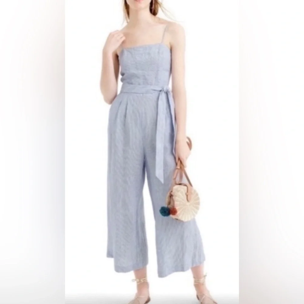 NWT Banana Republic Wide Leg Jumpsuit Nautical Pinstripe Linen Cotton Blend 12 - Picture 1 of 12